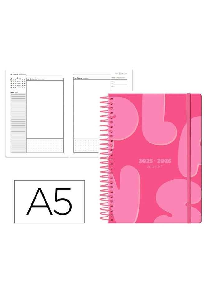Agenda escolar antartik 25-26 espiral plans rosa fucsia dia pagina a5 bilingüe papel fsc 80 gr Agenda escolar antartik 25-26 espiral plans rosa fucsia dia pagina a5 bilingüe papel fsc 80 gr