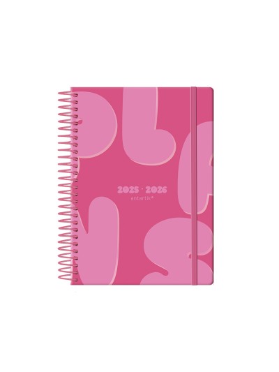 Agenda escolar antartik 25-26 espiral plans rosa fucsia dia pagina a5 bilingüe papel fsc 80 gr