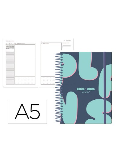 Agenda escolar antartik 25-26 espiral plans azul dia pagina a5 bilingüe papel fsc 80 gr