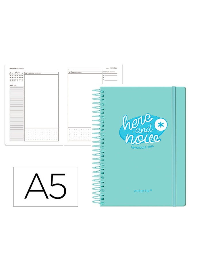 Agenda escolar antartik 25-26 espiral here and now turquesa dia pagina a5 bilingüe papel fsc 80 gr 80 gr Agenda escolar antartik 25-26 espiral here and now turquesa dia pagina a5 bilingüe papel fsc 80 gr 80 gr