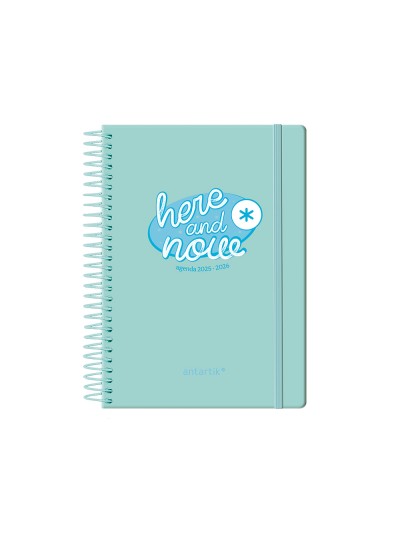 Agenda escolar antartik 25-26 espiral here and now turquesa dia pagina a5 bilingüe papel fsc 80 gr 80 gr