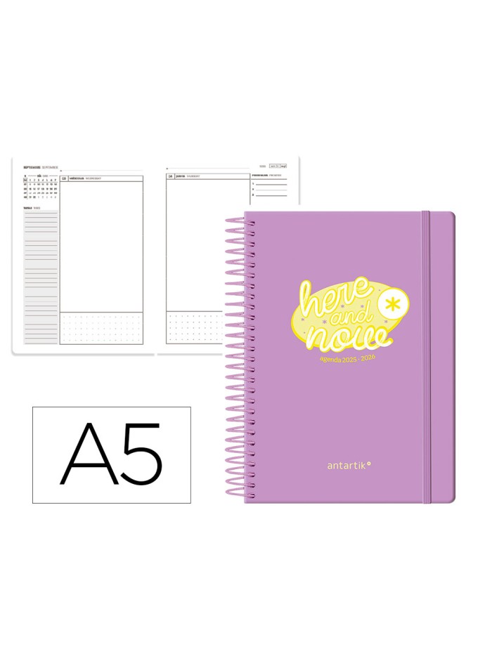 Agenda escolar antartik 25-26 espiral here and now morado dia pagina a5 bilingüe papel fsc 80 gr Agenda escolar antartik 25-26 espiral here and now morado dia pagina a5 bilingüe papel fsc 80 gr