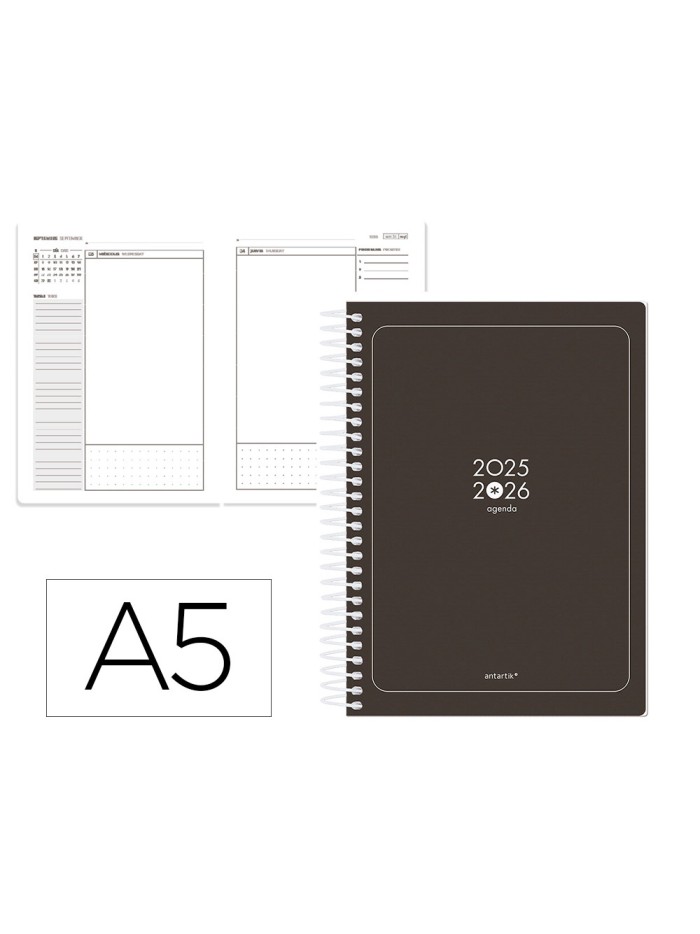 Agenda escolar antartik 25-26 espiral essentials negro dia pagina a5 bilingüe papel fsc 80 gr Agenda escolar antartik 25-26 espiral essentials negro dia pagina a5 bilingüe papel fsc 80 gr