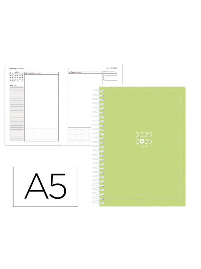 Agenda escolar antartik 25-26 espiral essentials verde lima dia pagina a5 bilingüe papel fsc 80 gr Agenda escolar antartik 25-26 espiral essentials verde lima dia pagina a5 bilingüe papel fsc 80 gr