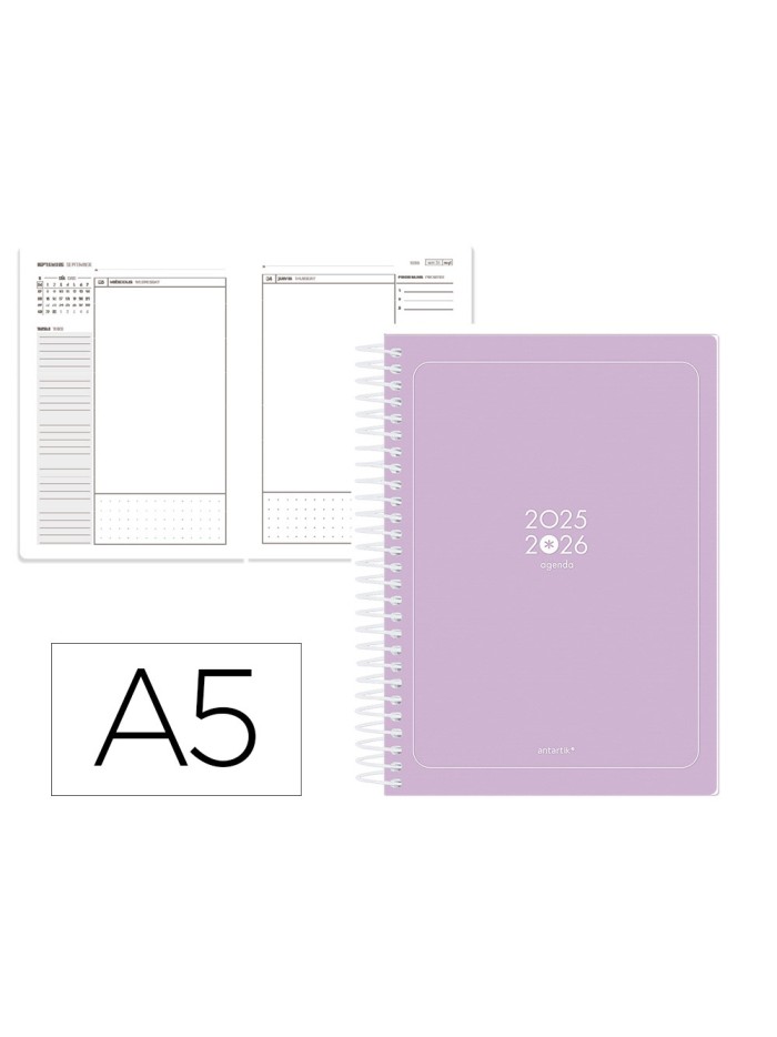 Agenda escolar antartik 25-26 espiral essentials morado dia pagina a5 bilingüe papel fsc 80 gr Agenda escolar antartik 25-26 espiral essentials morado dia pagina a5 bilingüe papel fsc 80 gr