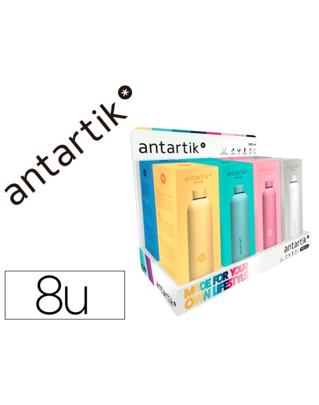 Botella antartik isotermica acero inoxidable libre de bpa 750ml expositor con 8 botellas