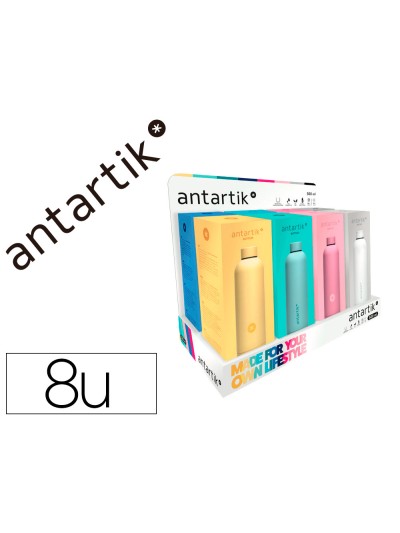 Botella antartik isotermica acero inoxidable libre de bpa 500ml expositor con 8 botellas