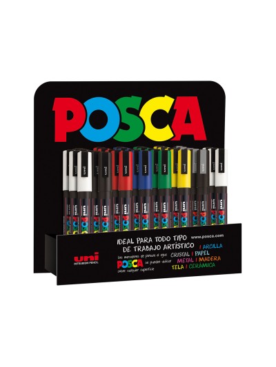 Rotulador uni-ball posca pc3m pintura base al agua 0,9-1,3 mm expositor 36 unidades colores surtidos
