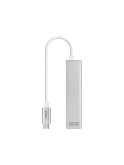 Cable usb tipo c 3.0 a gigabit ethernet + 3 x usb 3.0 nanocable 15cm - macho - hembra - plata