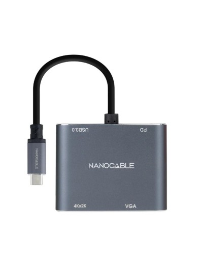 Conversor nanocable usb tipo c a vga - hdmi - pd - usb 3.0 - 0.15m - macho - hembra - gris