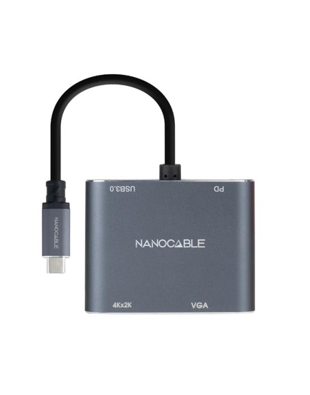 Conversor nanocable usb tipo c a vga - hdmi - pd - usb 3.0 - 0.15m - macho - hembra - gris