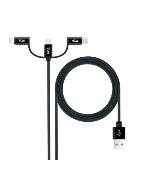Cable usb tipo a a micro usb - usb tipo c - lightning nanocable 1m - macho - macho - negro