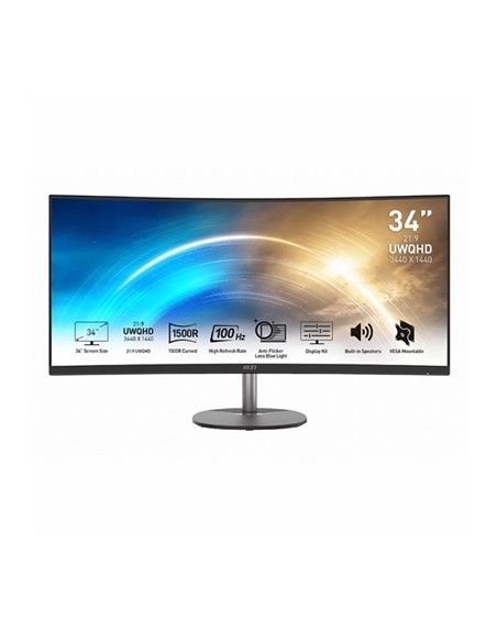 Monitor led 34 pulgadas msi mp341cq dp hdmi mm curvo uwqhd 100 panoramico 21:9