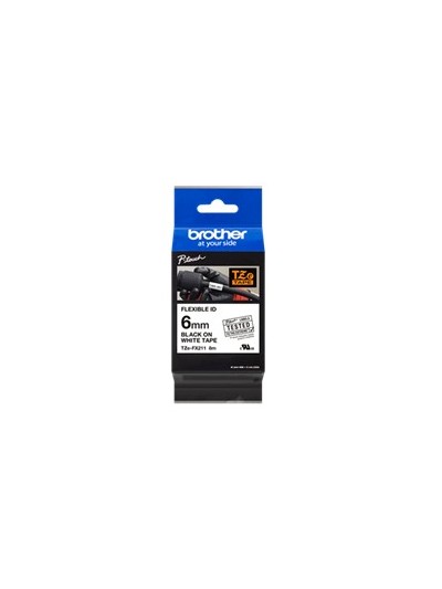 Cinta laminada brother tzefx211 texto negro sobre fondo blanco - 6mm ancho - 8m longitud