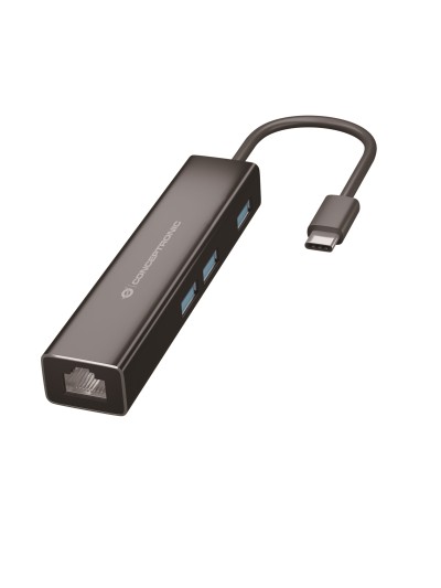 Adaptador conceptronic usb tipo c a gigabit ethernet rj45 con hub usb 3.0 - 3 puertos