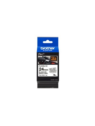 Cinta laminada brother tzefx251 texto negro sobre fondo blanco - 24mm ancho - 8m longitud