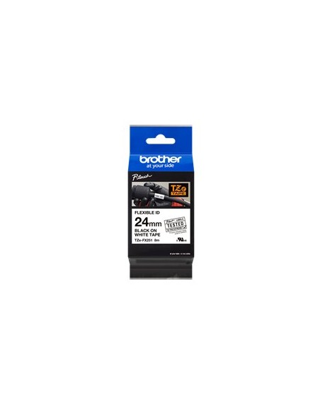 Cinta laminada brother tzefx251 texto negro sobre fondo blanco - 24mm ancho - 8m longitud
