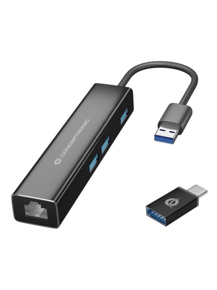 Adaptador conceptronic usb a gigabit ethernet rj45 - con hub usb 3.0 - 3 puertos - adaptador usb - c Adaptador conceptronic usb a gigabit ethernet rj45 - con hub usb 3.0 - 3 puertos - adaptador usb - c