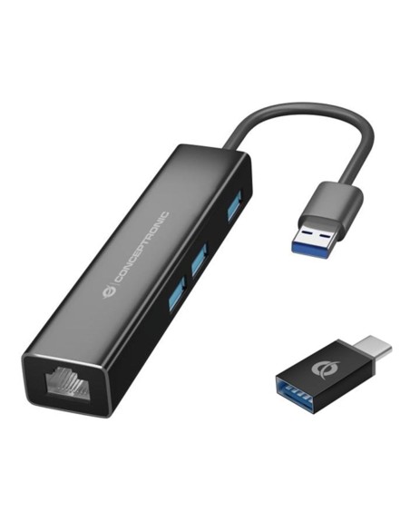 Adaptador conceptronic usb a gigabit ethernet rj45 - con hub usb 3.0 - 3 puertos - adaptador usb - c