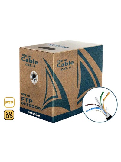 Bobina de cable de red exterior cca sólido en caja ftp cat. 6 100 metros