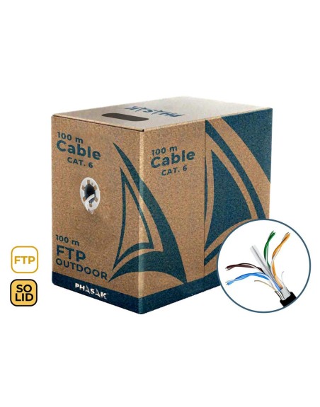 Bobina de cable de red exterior cca sólido en caja ftp cat. 6 100 metros