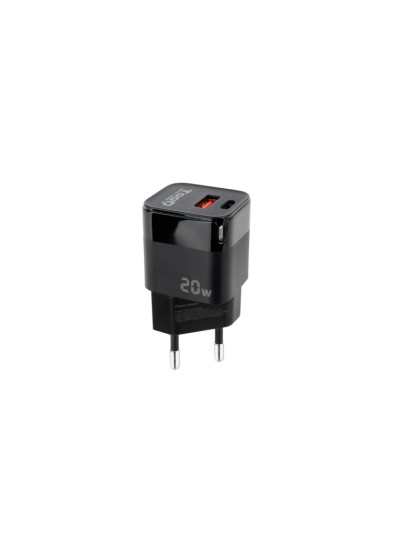 Cargador pared tooq usb - c - pd + usb - a - qc 20w negro