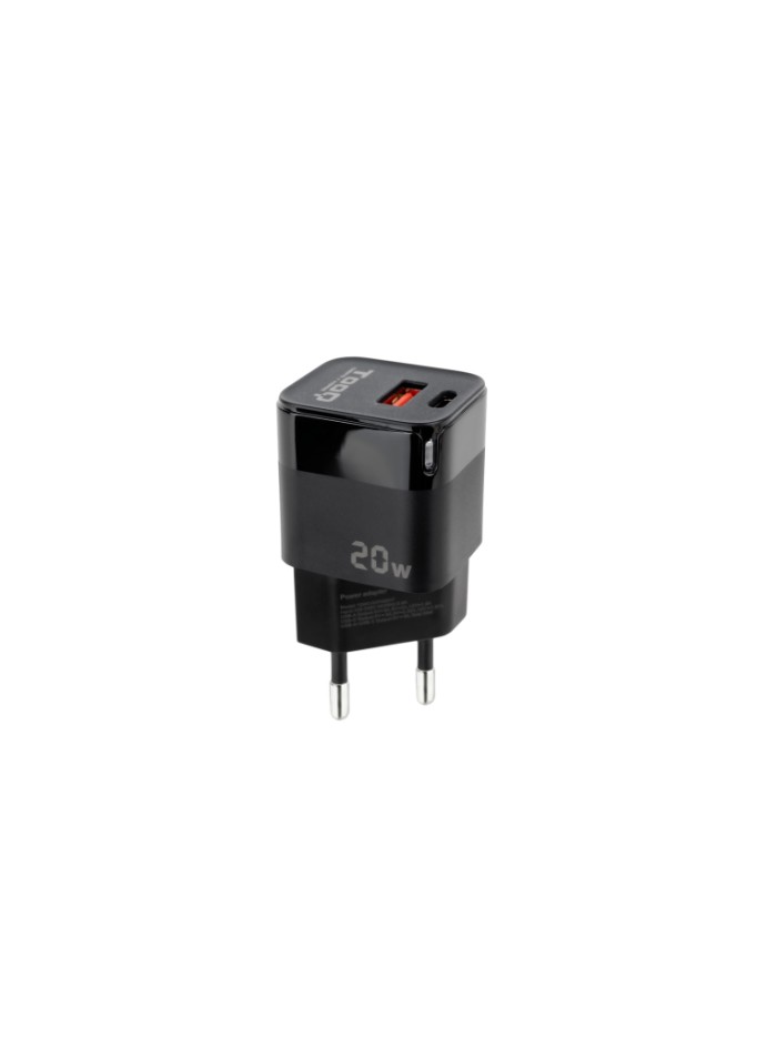 Cargador pared tooq usb - c - pd + usb - a - qc 20w negro Cargador pared tooq usb - c - pd + usb - a - qc 20w negro