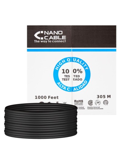 Bobina cable red utp cat5e rj45 nanocable 305m rigido - awg24 - exterior negro