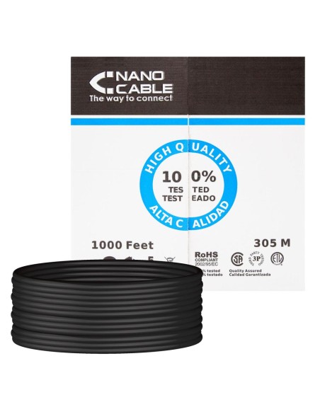 Bobina cable red utp cat5e rj45 nanocable 305m rigido - awg24 - exterior negro