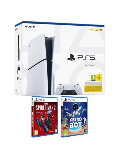 Consola ps5 sony playstation 5 slim 1tb chasis d + spiderman 2 + astro bot