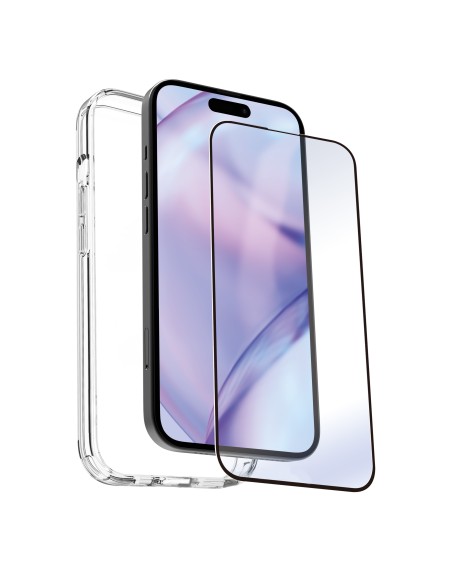 Carcasa myway para apple iphone 15 plus transparente + protector pantalla cristal templado