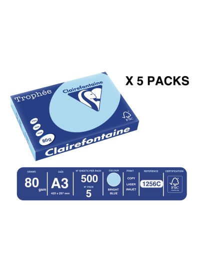 Papel color trophee a3 80gr azul celeste pastel paquete de 500 hojas