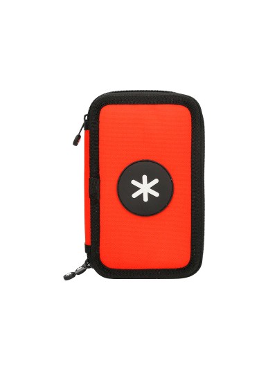 Plumier escolar antartik triple cremallera color rojo 36 piezas