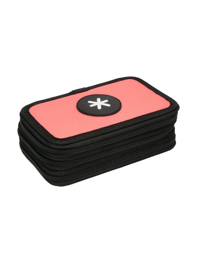 Plumier escolar antartik triple cremallera color coral 36 piezas