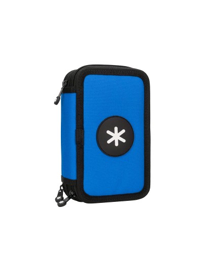 Plumier escolar antartik triple cremallera color azul 36 piezas
