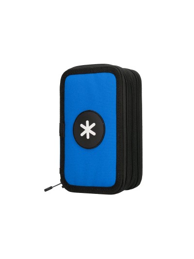 Plumier escolar antartik triple cremallera color azul 36 piezas