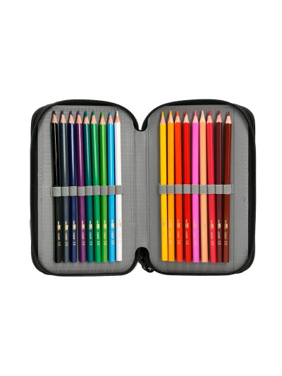 Plumier escolar antartik triple cremallera color azul 36 piezas