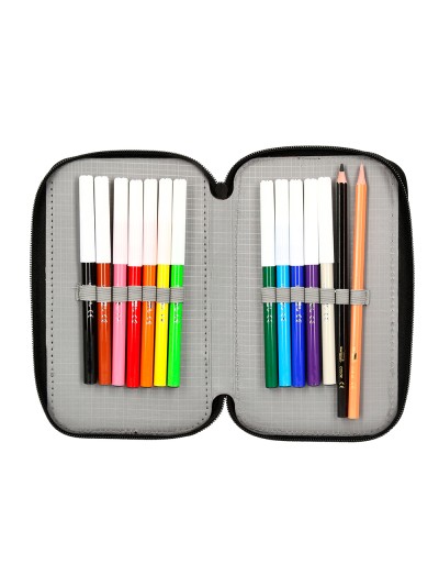 Plumier escolar antartik doble cremallera color rojo 28 piezas