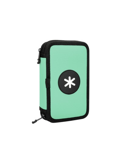 Plumier escolar antartik doble cremallera color menta 28 piezas