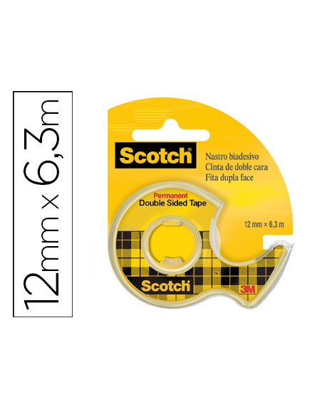 Cinta adhesiva scotch 136-d dos caras 6,3 mt x 12 mm en portarrollo