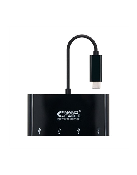 Adaptador usb tipo c a 4 x usb 3.0 nanocable 10cm - macho - hembra - negro