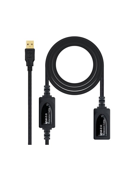 Cable usb tipo a 2.0 a usb tipo a nanocable+amplificador 15m negro - macho - hembra