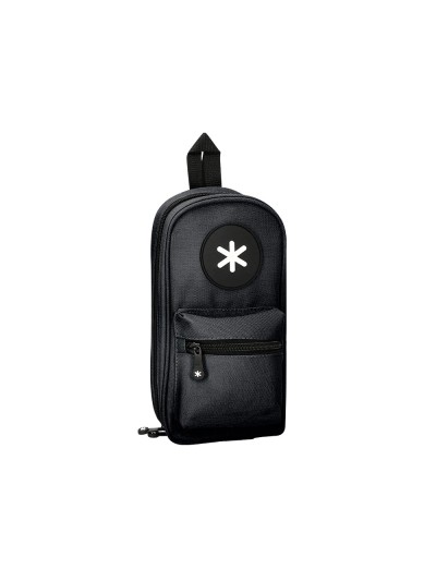 Estuche portatodo antartik forma de mochila con bolsillo y 4 departamentos color negro 230x50x120 mm