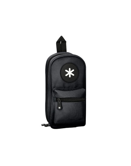 Estuche portatodo antartik forma de mochila con bolsillo y 4 departamentos color negro 230x50x120 mm