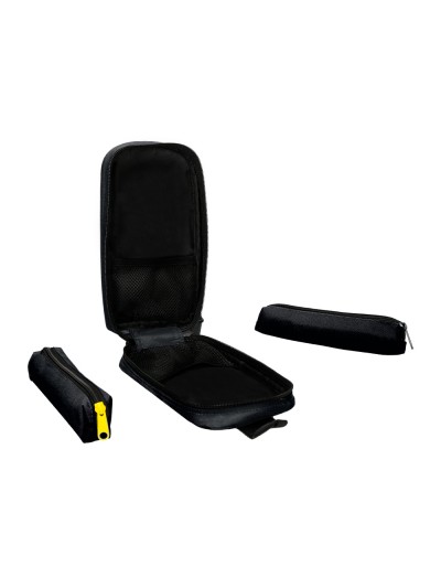 Estuche portatodo antartik forma de mochila con bolsillo y 4 departamentos color negro 230x50x120 mm