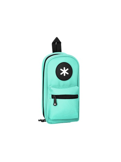 Estuche portatodo antartik forma de mochila con bolsillo y 4 departamentos color menta 230x50x120 mm