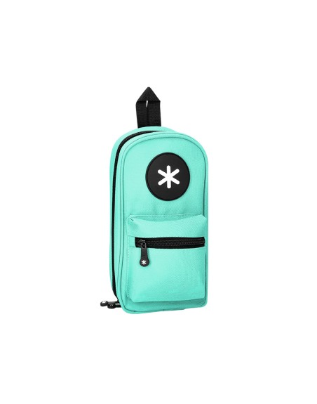 Estuche portatodo antartik forma de mochila con bolsillo y 4 departamentos color menta 230x50x120 mm