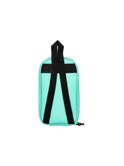 Estuche portatodo antartik forma de mochila con bolsillo y 4 departamentos color menta 230x50x120 mm