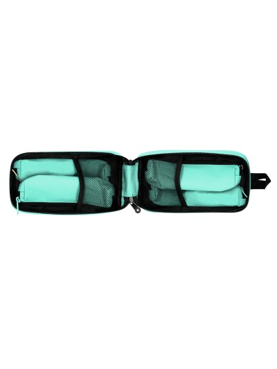 Estuche portatodo antartik forma de mochila con bolsillo y 4 departamentos color menta 230x50x120 mm