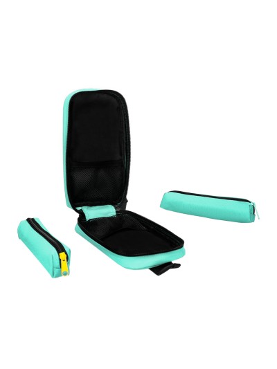 Estuche portatodo antartik forma de mochila con bolsillo y 4 departamentos color menta 230x50x120 mm